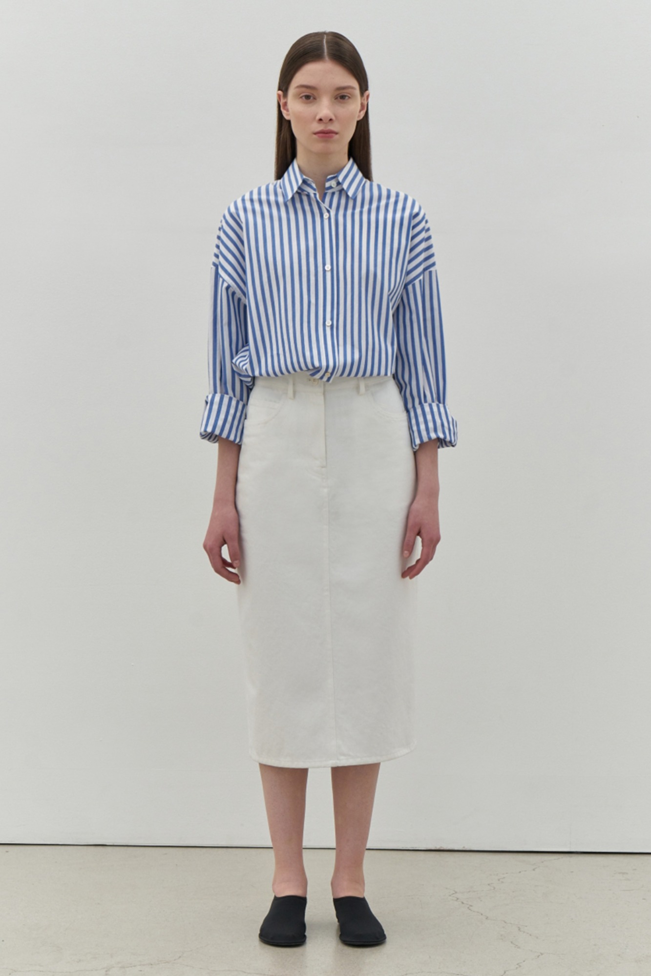 White Twill Midi Skirt